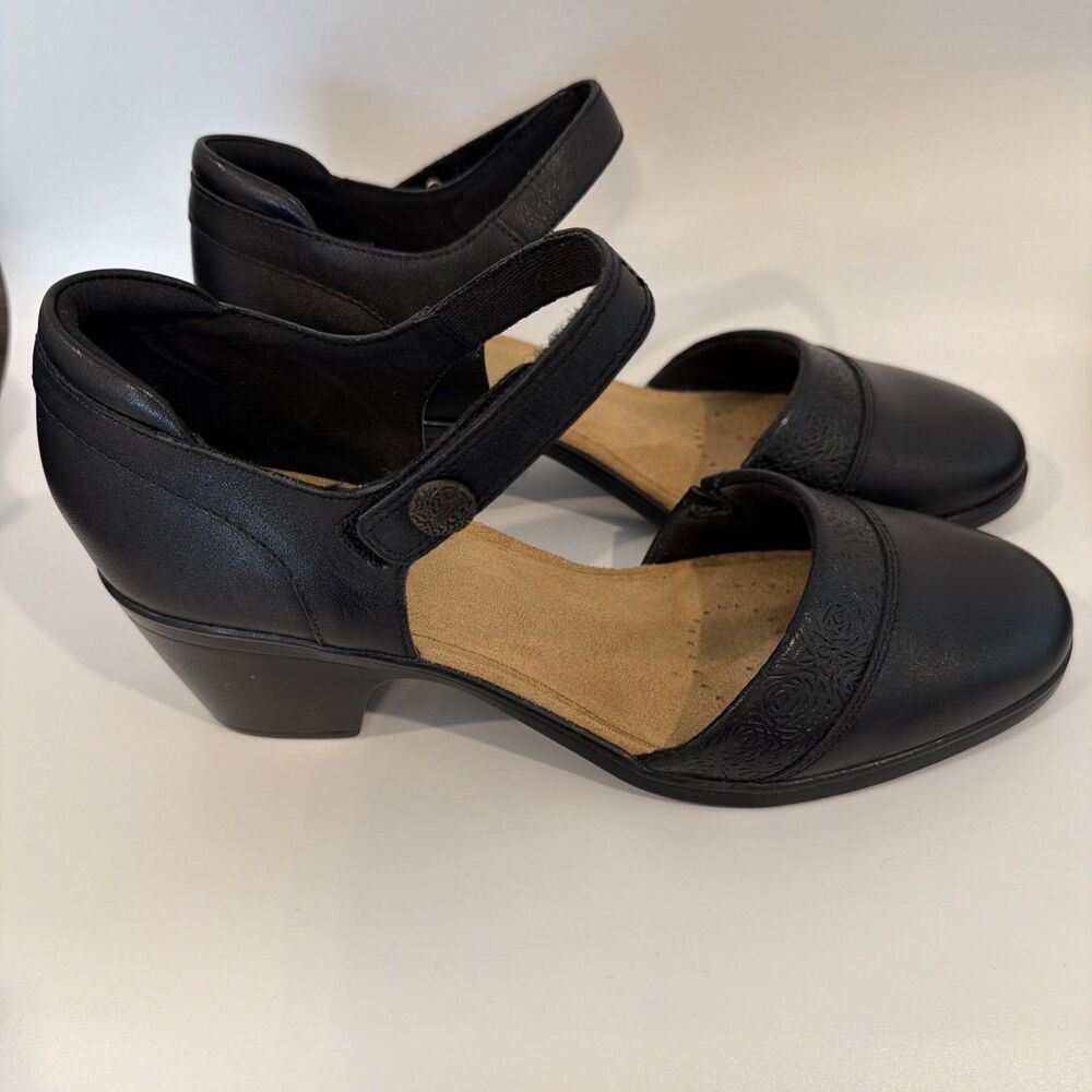 Clarks Womens Sz 9.5 US 41 EU Emily 2 Ketra Black Ankle Strap Heels 7730304 EUC - Picture 3 of 14